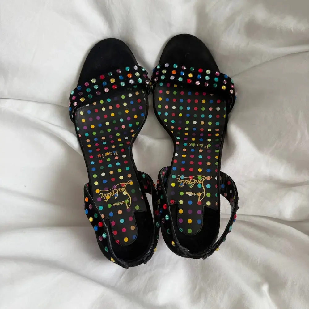 Christian Louboutin O Marylin 100 Black Polka Slingback Sandal Heel Pump 37.5